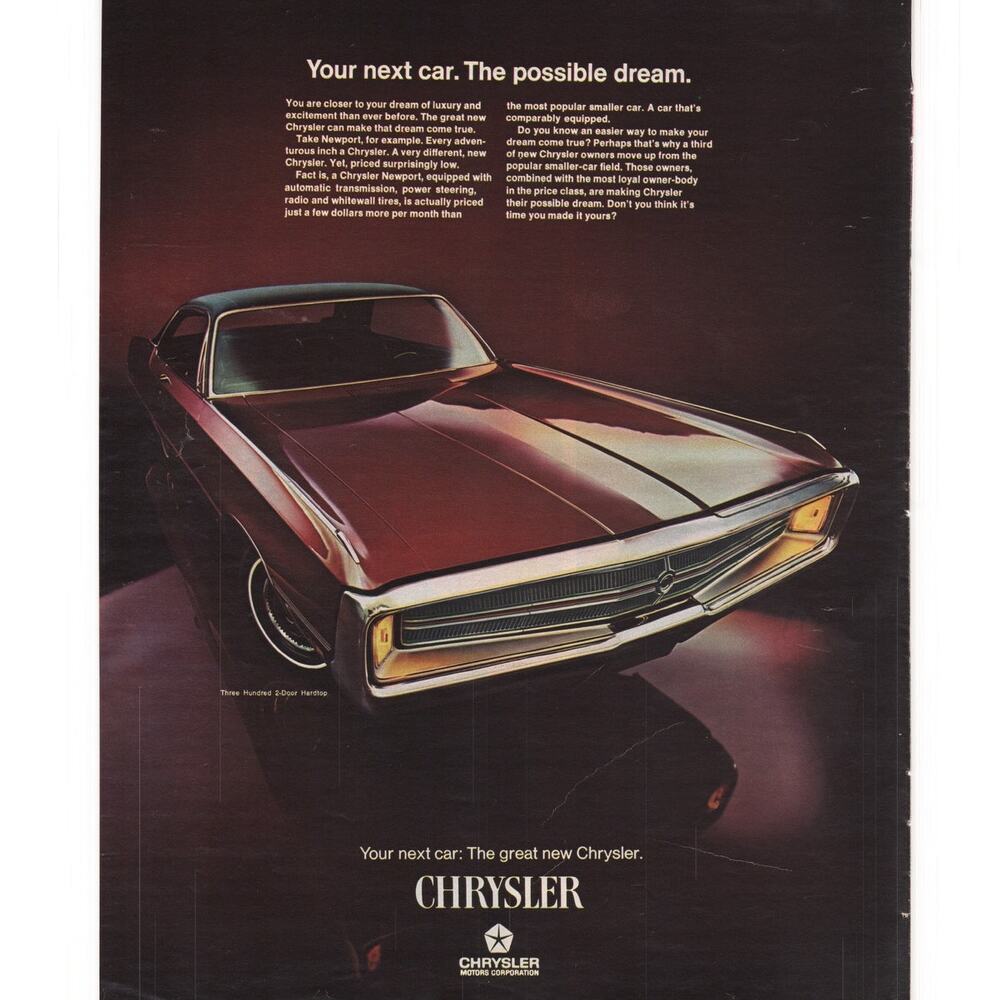 Chrysler Newport Car Magazine Advertisement Vintage 1969 Automobile 300 Hardtop